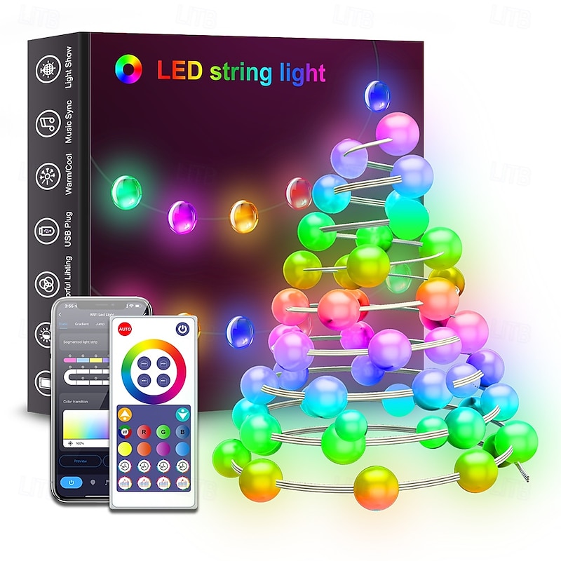 Elegant Wedding Reception Party Tuya WiFi Smart Bluetooth Colorful Ball String Light USB Powered 5-20M for Home Garden Decor