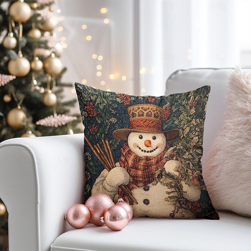 Christmas Decorations Decorative Toss Pillows Cover 1PC Vintage Snowmans Soft Square Cushion Case Pillowcase for Bedroom Livingroom Sofa Couch Chair4