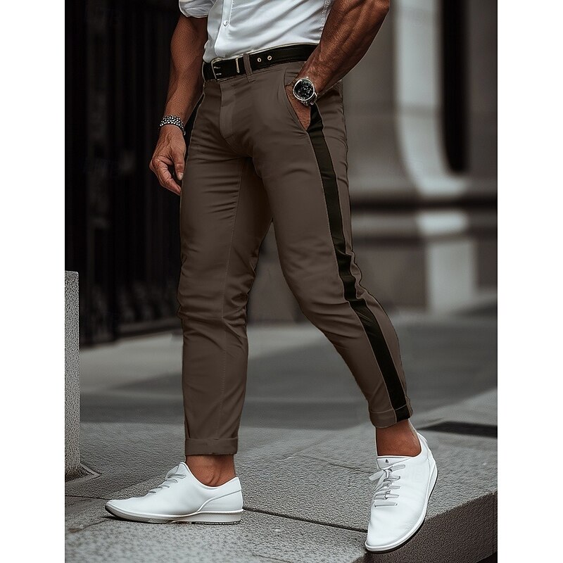 Men's Trousers Chinos Casual Pants Side Stripe Front Pocket Color Block Plain Comfort Soft Daily Holiday Going out Fashion Streetwear Coffee Stretchy