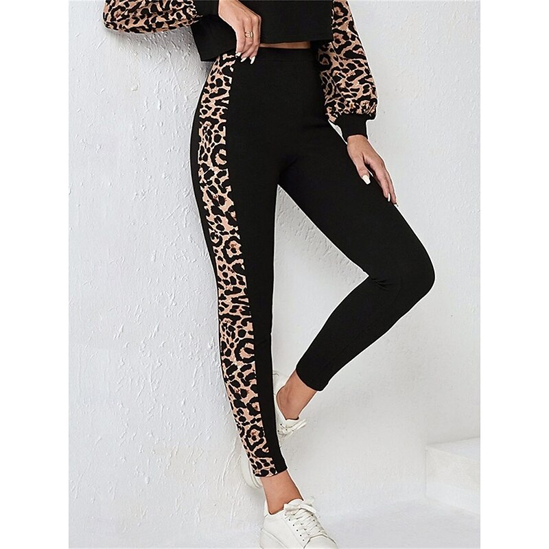 Women's Fashion Streetwear Daily Sweatshirt Chinos Long Sleeve Crew Neck Leopard Print Casual Daily Black Fall Regular Fit4