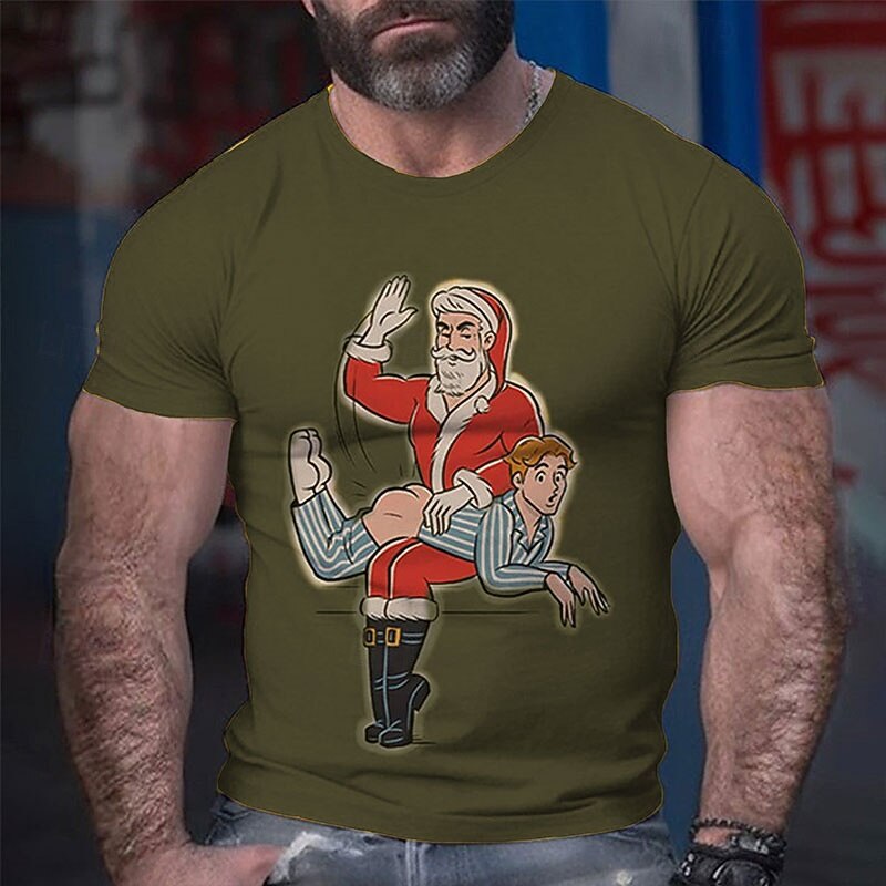 Men's Santa Claus Merry Christmas T Shirt Tee Top Cotton Short Sleeve Graphic Shirt Heather Gray Black Red Comfortable Tee Sports Outdoor Holiday Fashion Designer Clothing4