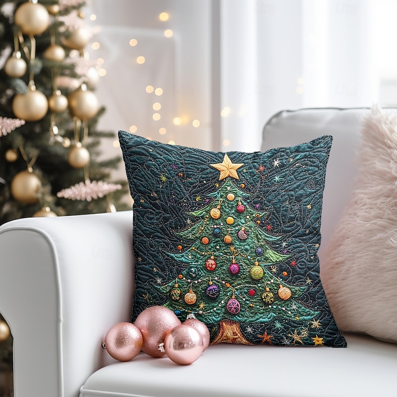 Christmas Decorations Decorative Toss Pillows Cover Quilting Art Reindeers Tree 1PC Soft Square Cushion Case Pillowcase for Bedroom Livingroom Sofa Couch Chair4