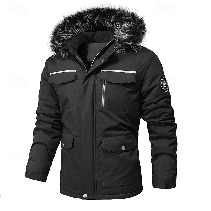 Men's Outdoor Jacket Fleece Jacket Raincoat Hoodie Jacket Daily Vacation Thermal Warm Waterproof Pocket Fall & Winter Plain Fashion Classic Hooded Regular Black White Red Jacket2
