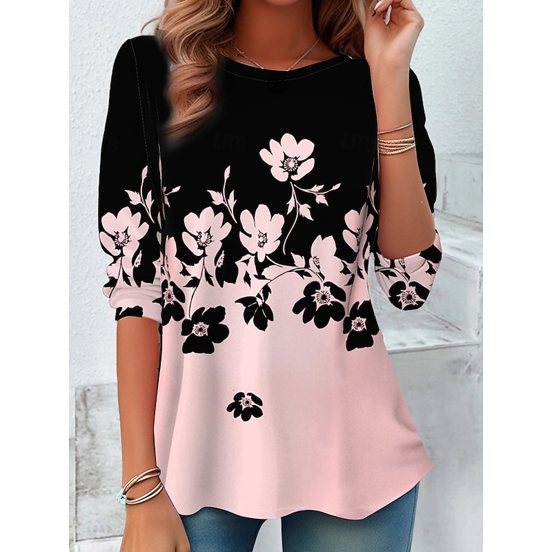Women's T Shirt Casual Print Regular Tops Daily Pink Spring Fall