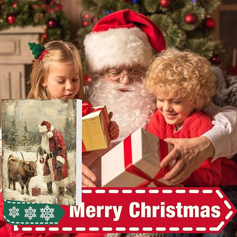 Christmas Advent Calendar Ornaments,2D Acrylic Cute Yak 24pcs Christmas Ornament Kit Gift 24 Days Countdown Mini Hanging Tree Xmas Ornaments for Christmas Party Decorations2