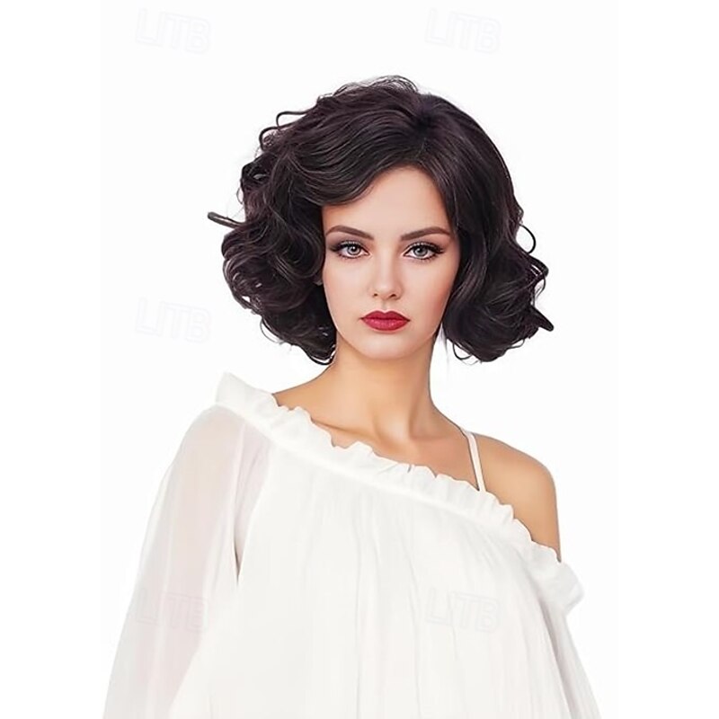 Short Wavy Wig for Women Curly Hair Natural Synthetic Wig Middle Part Full Wig Suitable for Cosplay Carnival Daily Use Halloween Wigs3
