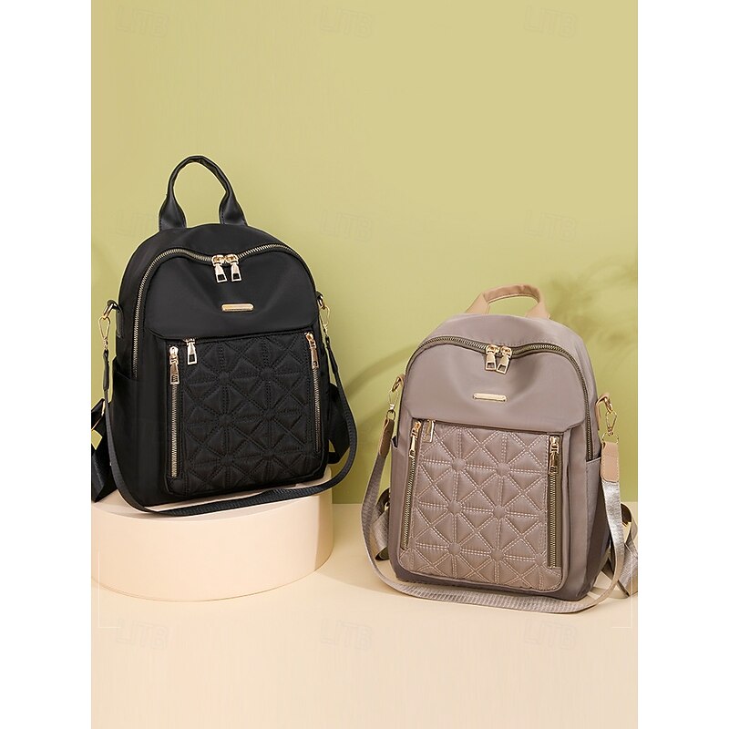Women's Beige Quilted Backpack with Zipper Pockets and Adjustable Straps – Stylish Everyday Bag for Work and Travel4