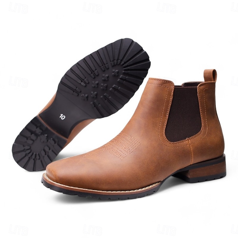 Men's Brown and Black Leather Chelsea Boots – Classic Slip-On Ankle Boots with Elastic Side Panels for Casual and Formal Wear2