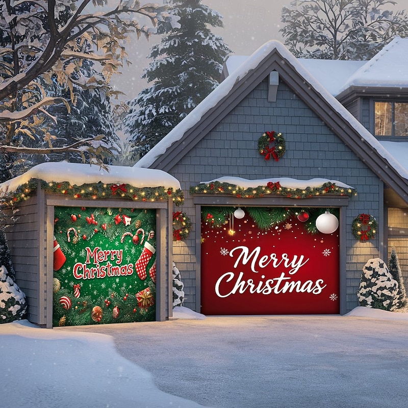 Christmas Outdoor Garage Door Cover Merry Christmas Stockings Xmas Banner Large Christmas Backdrop Decoration for Holiday Outdoor Garage Door Home Wall Decorations4