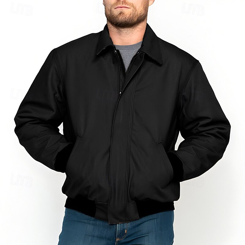 Men's Shirt Jacket Transition Jacket Going out Windbreaker Pocket All Seasons Plain Casual Lapel Regular Black Khaki Jacket2