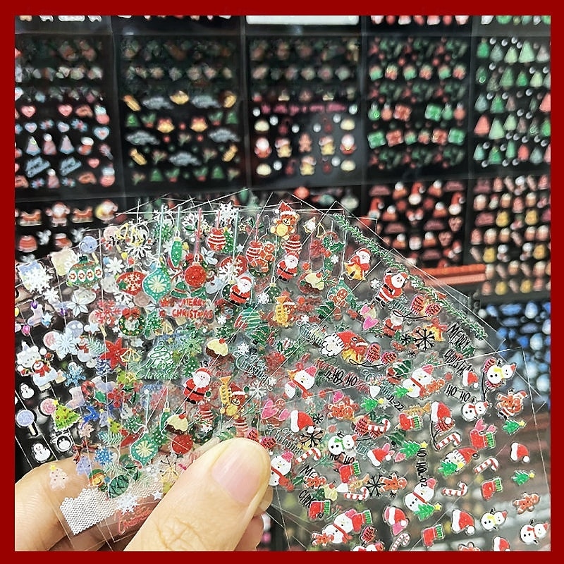 5/10 PCS Christmas Nail Stickers Santa Claus Elk Snow Snowman Christmas Tree Ins Cute Cartoon Nail Stickers