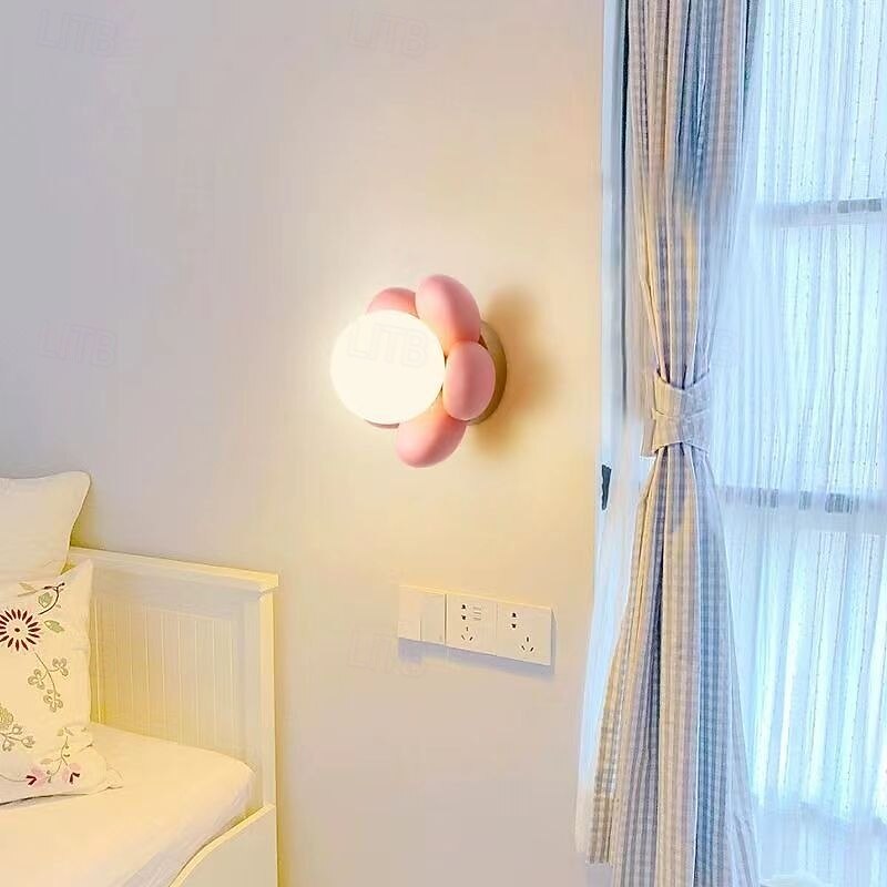 Pink Flower Shape Wall Light Background Resin Body Sconce Wall Lamp for Kid Girl Room Bedside Sofa 110V-240V 5W2