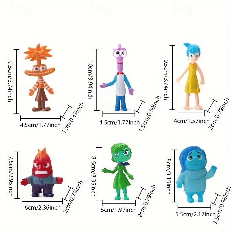 Inside Out Movie 6-Piece PVC Figure Set - Collector's Articulated Joy Fear Anger Sadness Character Statues for Display & Party Decor - Ideal for Teens 14+2