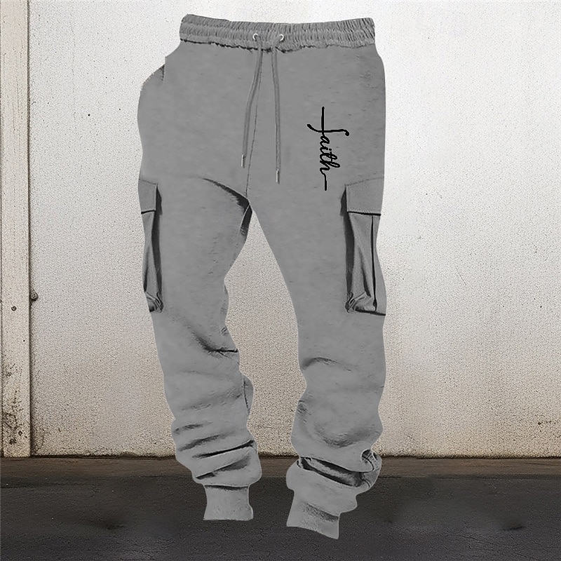 Men's Sweatpants Joggers Trousers Cargo Sweatpants Elastic Waist Multi Pocket Elastic Cuff Graphic Prints Cross Wearable Outdoor Daily Camping & Hiking Fashion Classic Black Pink