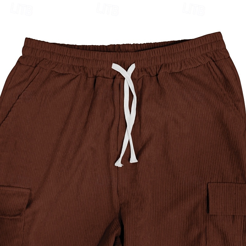 Men's Cargo Pants Corduroy Pants Trousers Elastic Waist Drawstring Multi Pocket Plain Wearable Outdoor Daily Camping & Hiking Fashion Classic Black Army Green4