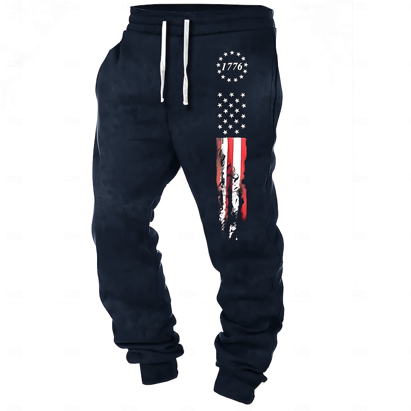 Men's American Flag Patriotic Sweatpants Joggers Pants Trousers Mid Waist Drawstring Elastic Waist Party Evening Wear Dailywear Pocket Spring Fall Winter 3D Print Black Blue2