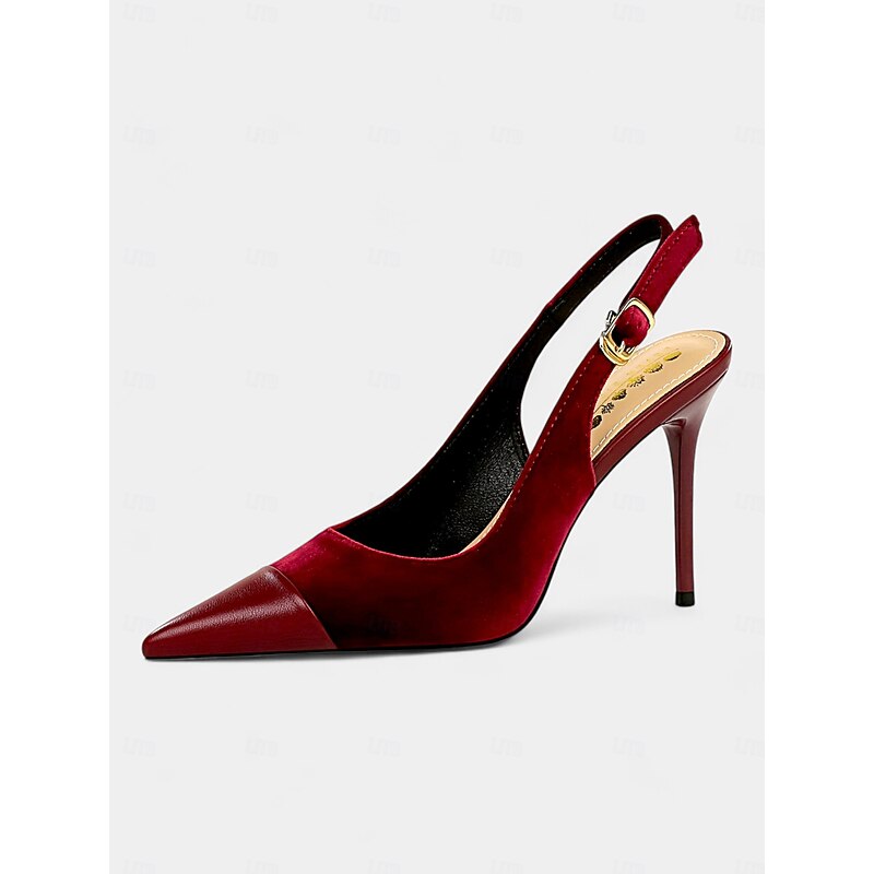 Elegant Women's Burgundy Pointed Toe Stiletto Slingback Heels – Chic and Sophisticated Shoes for Evening Wear, Parties, or Formal Events4