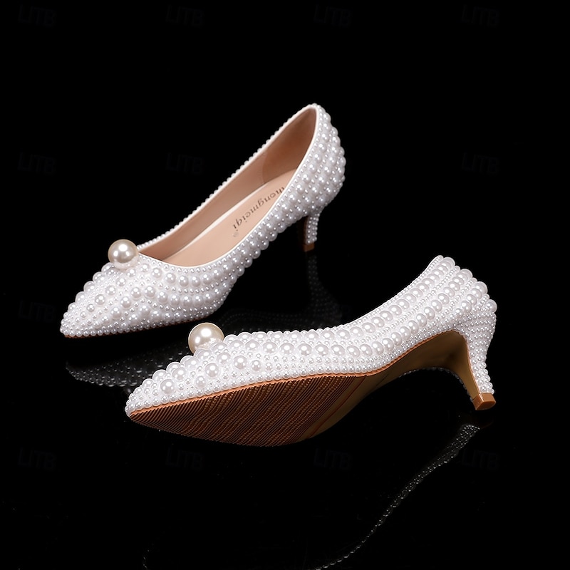 Women's Wedding Shoes White Shoes Dress Shoes Wedding Party Floral Contrast Color Wedding Heels Bridal Shoes Bridesmaid Shoes Imitation Pearl Beading Low Heel Stiletto Pointed Toe Cute Business Sexy4