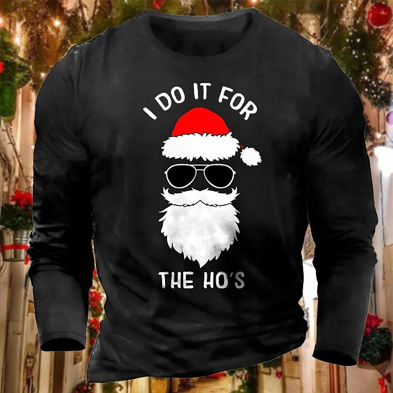 Christmas Men's Santa Claus funny christmas T Shirt Cotton Long Sleeve Graphic Shirt Light Heather Grey Black Dark Blue Comfortable Tee Sports Outdoor Holiday Fashion Designer Clothing