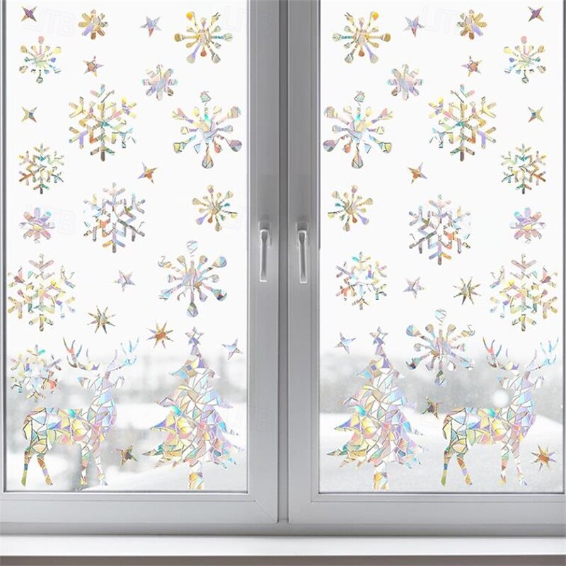 2PCS Christmas Snowflake Laser Glass Stickers, Colorful Window Stickers, Festive Snowflake Decorative Glass Decals3