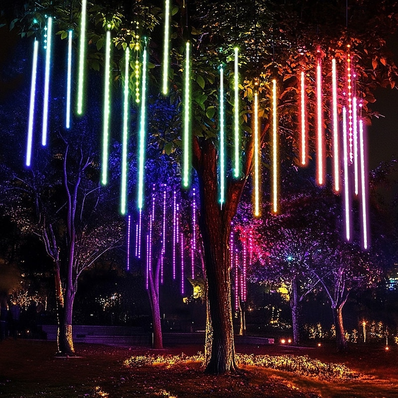 Meteor Shower Lights Outdoor, 20 Inches 8 Tubes 240 LED Snowfall Lights, Waterproof Meteor Christmas Lights Outdoor, Hanging Falling Rain Lights for Tree Bushes Holiday Christmas Decoration4