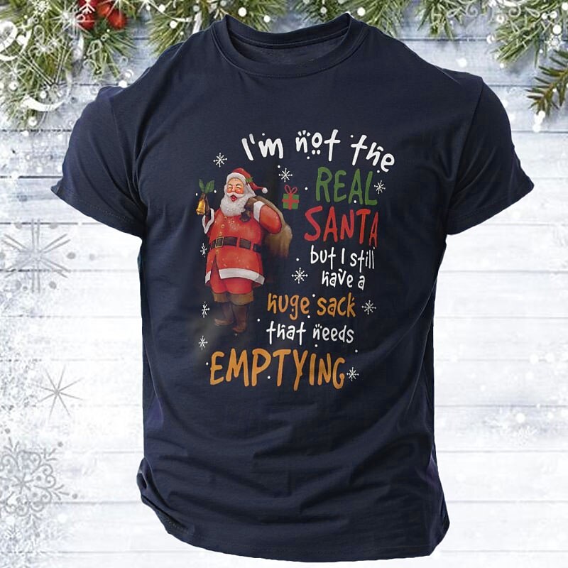 Christmas Men's Santa Claus Letter Printed Funny funny christmas T Shirt 100% Cotton Short Sleeve Graphic Shirt Black Wine Red Comfortable Tee Festival Fashion Designer Clothing