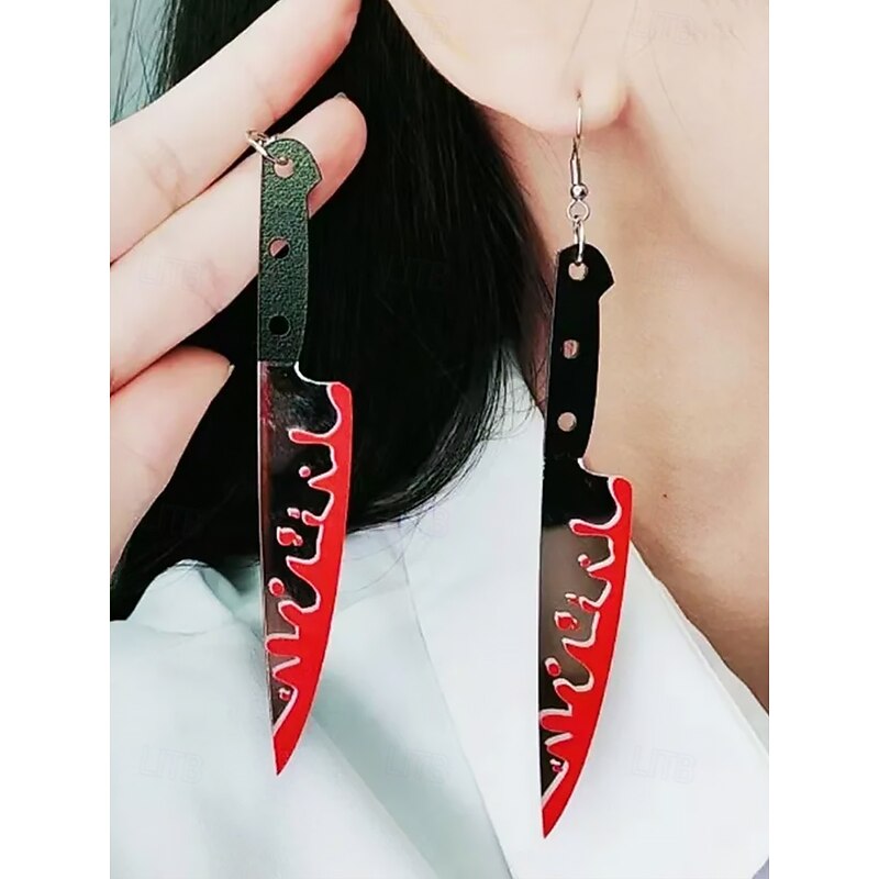 Halloween Knife Earrings with Blood Splatter Design – Scary Costume Jewelry for Women's Horror Themed Parties2