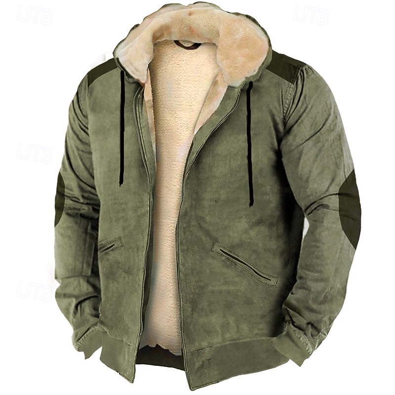 Men's Full Zip Hoodie Zip Up Hoodie Fleece Hoodie Blue Brown Green Khaki Hooded Color Block Zip Up Patchwork Pocket Sports & Outdoor Daily Holiday Polyester Retro Basic Casual Fall & Winter Clothing4