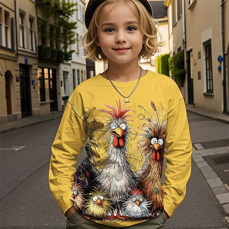 Girls' 3D Graphic Animal Chick T shirt Tee Long Sleeve Spring Fall Fashion Basic Kids 4-12 Years Crew Neck Outdoor Casual Daily Regular Fit4