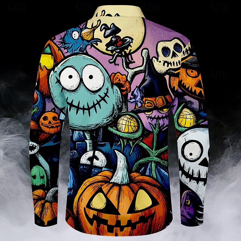 Halloween Men's Pumpkin Grimace Halloween Costumes Button Up Shirt Long Sleeve Casual Dark Party Evening Wear Fall Winter Spring & Summer Shirt Collar Button Up 3D Print Multi Color2