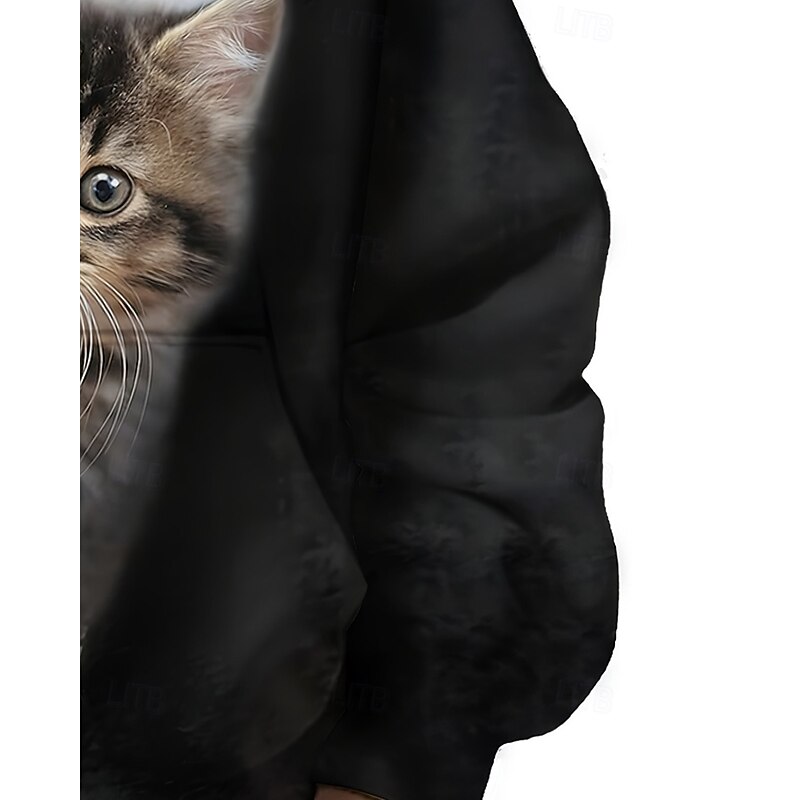 Girls' 3D Graphic Cat Hoodie Long Sleeve Fall Winter Fashion Adorable Basic Kids 4-12 Years Hooded Outdoor Casual Daily Regular Fit4