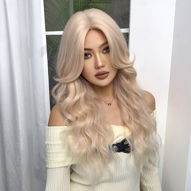 Synthetic Wig Uniforms Career Costumes Princess Curly Wavy Middle Part Layered Haircut Machine Made Wig 26 inch Pink / Purple Synthetic Hair Women's Cosplay Party Fashion Pink2