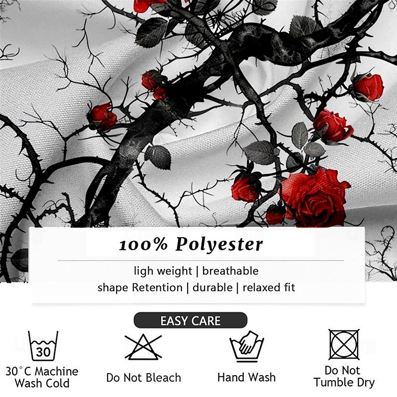 Men's Halloween Costumes Day of the Dead Rose Button Up Shirt Long Sleeve Fashion Casual Party Evening Wear Daily Fall Winter Spring & Summer Shirt Collar Button Up 3D Print White3