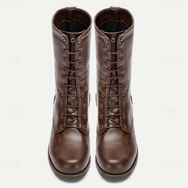 Men's Brown Fold-Over Faux Leather Ankle Boots – Vintage Style Casual Footwear with Rugged Design for Everyday Wear4