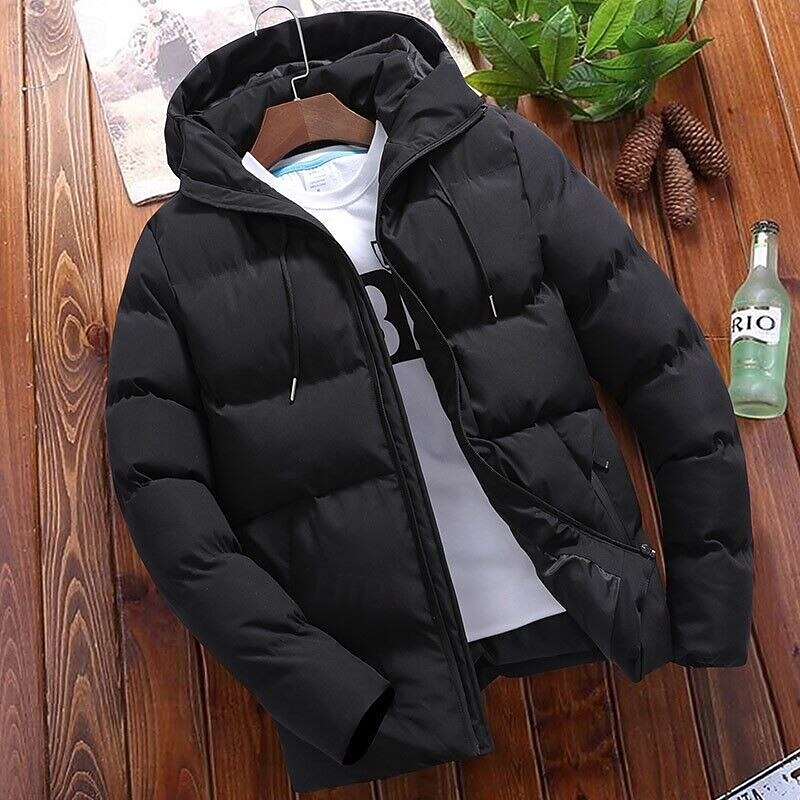 Men's Winter Coat Puffer Jacket Padded Jacket Pocket Cotton Vacation Daily Wear Date Regular Fashion Casual Comfortable Thermal Warm Winter Solid / Plain Color Dark Grey Wine Black Navy Blue Puffer2