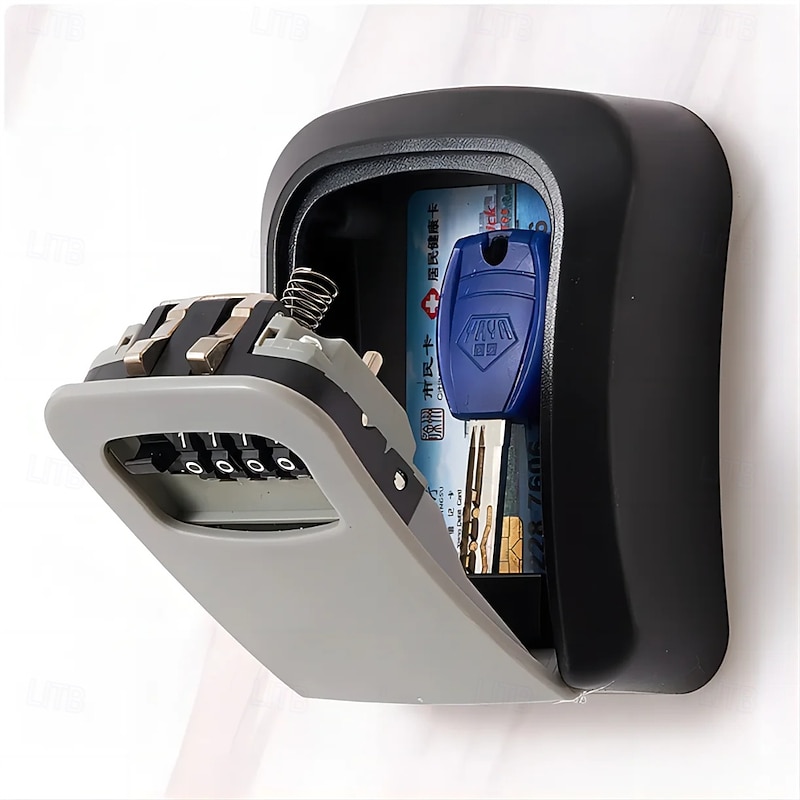 Wall Mount Key Lock Box 4 Password Code Security Lock No Key for Home Office Key Safe Secret Storage Box Organizer4