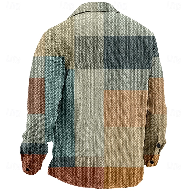 Men's Plaid Geometric Pattern Corduroy Shirt Shirt Jacket Overshirt Long Sleeve Vintage Casual Formal Dailywear Fall & Winter Turndown Collared Shirts Buttons 3D Print 2 Pockets 1pc Army Green2