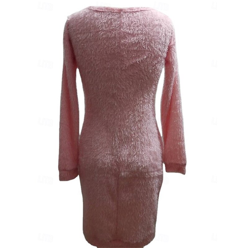 Women's Casual Dress Mini Dress Fleece Casual Crew Neck Long Sleeve White Pink Color2