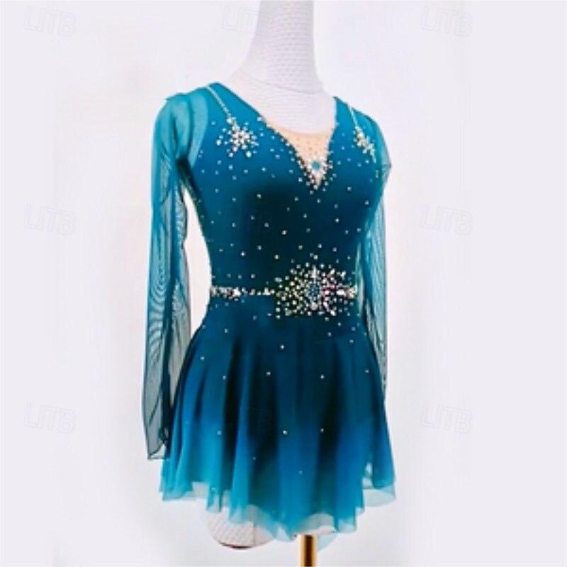 Figure Skating Dress Women's Girls' Ice Skating Dress Black Open Back Patchwork High Elasticity Training Competition Skating Wear Classic Sleeveless Ice Skating Figure Skating2