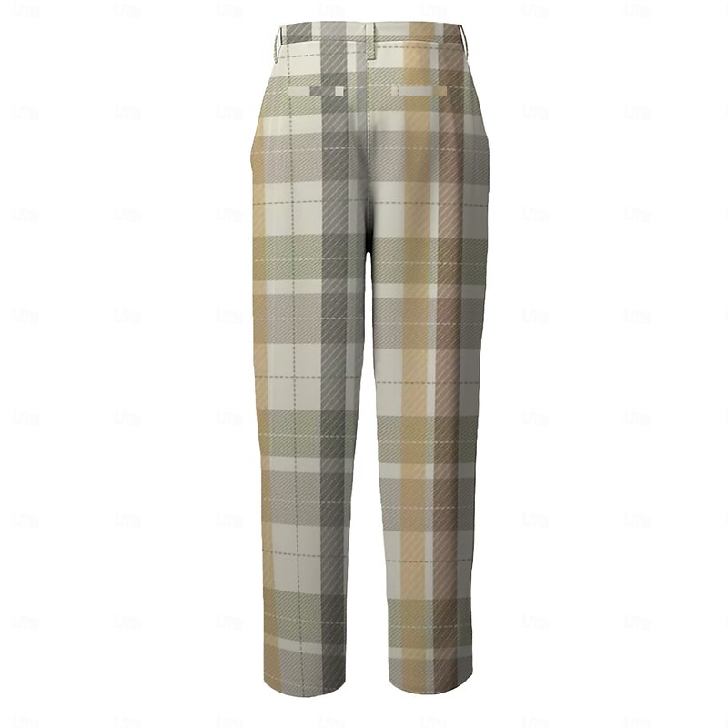 Men's Geometric Color Block Patchwork Dress Pants Mid Waist Business Casual Formal Dailywear Zipper Pocket Summer Spring Fall 3D Print Light Yellow2