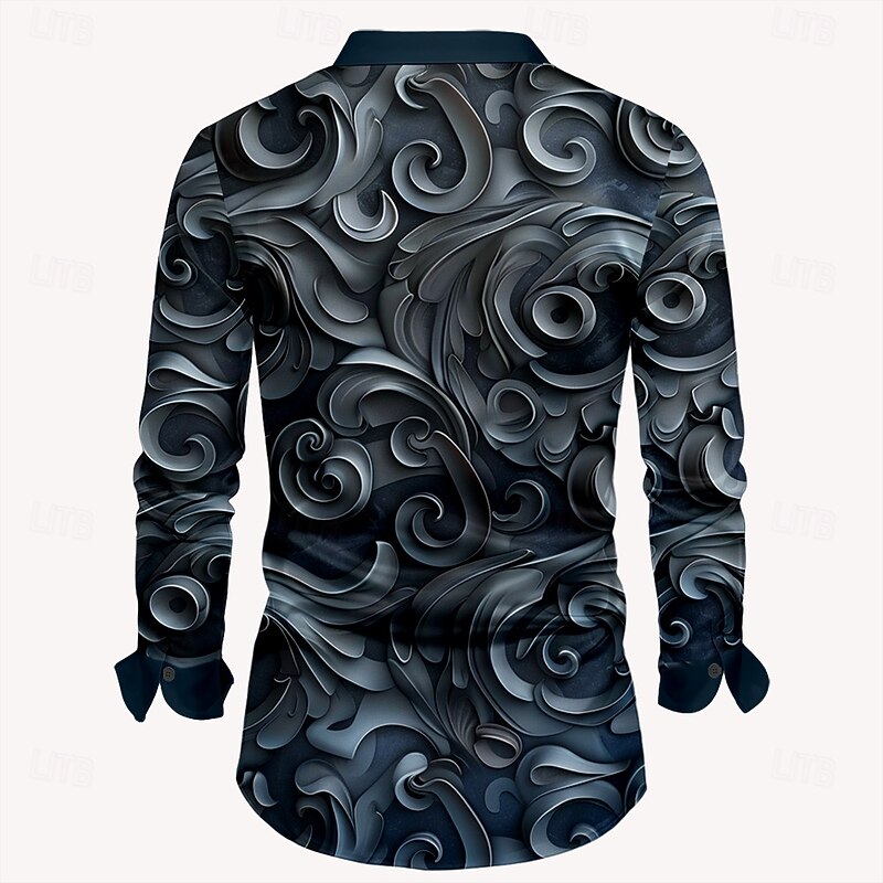 Men's 3D Print Shirt Dress Shirt Button Up Shirt Long Sleeve Casual Fashion Casual Vacation Party Evening Wear Dailywear Summer Spring Fall Collared Shirts Button Up 3D Print Blue2