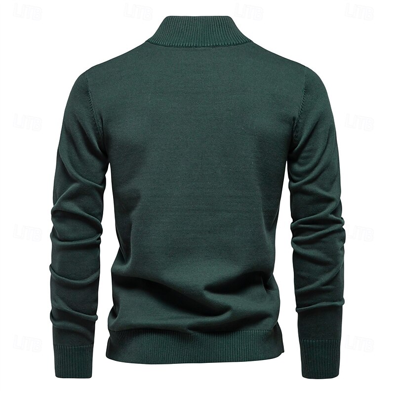 Mens Quarter Zip Cotton Pullover Sweaters Solid Color Casual Social Knit Mock Neck Polo Sweaters for Men2
