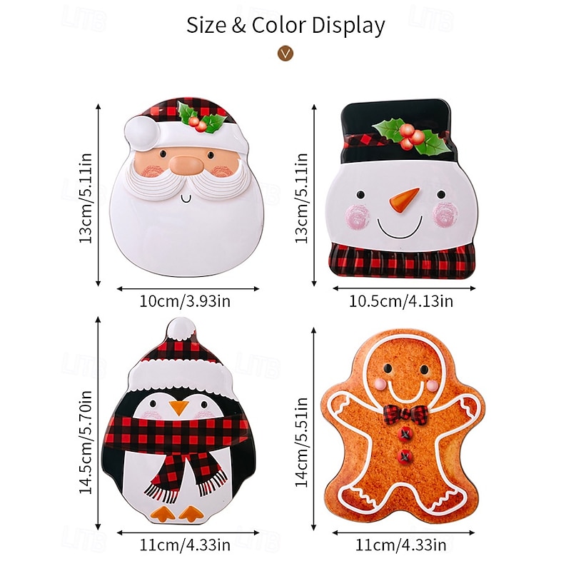 Christmas Tin Box, Gingerbread Man Cookie Box, Santa Claus Candy Holder, Xmas Decoration, Cartoon Snowman Metal Tin for Holiday Treats and Gifts4