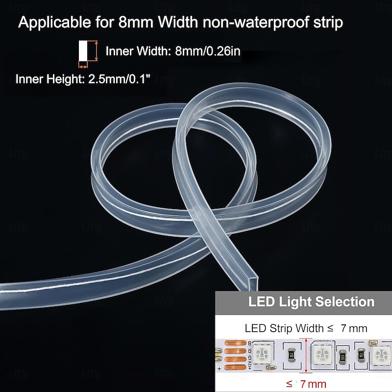 Silicone Tube Sleeve Stip Light 16.5ft/5M or 33ft/10M, 8/10/12mm Flexible LED Channel, IP67 Waterproof Protective Cover for 3528/5050/5630/3014 LED Lights2