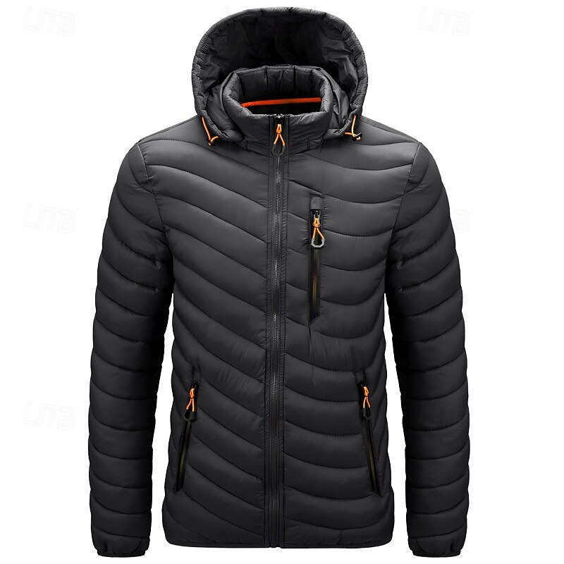 Men's Quilted Jacket Puffer Jacket Puffer Winter Jacket Winter Puffer Coat Winter Outdoor Insulated Packable Lightweight Detachable Cap Outerwear Lightweight Puffer Jacket Puffy Coat Full Zip Fishing3