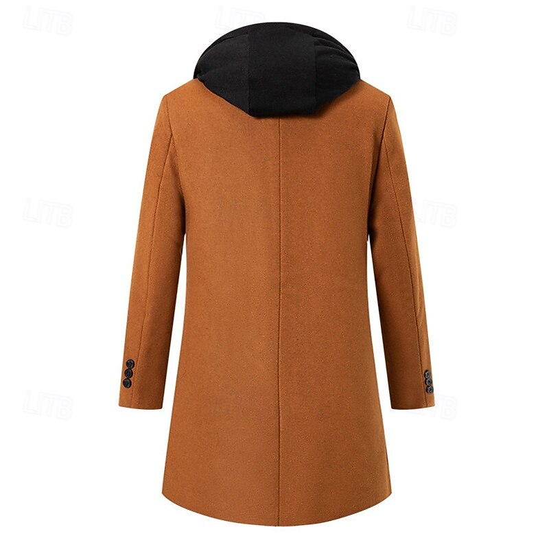 Men's Trench Coat Long Trench Coat Daily Vacation Fall & Winter Polyester Thermal Warm Outerwear Clothing Apparel Fashion Classic Color Block Patchwork Hooded Single Breasted2