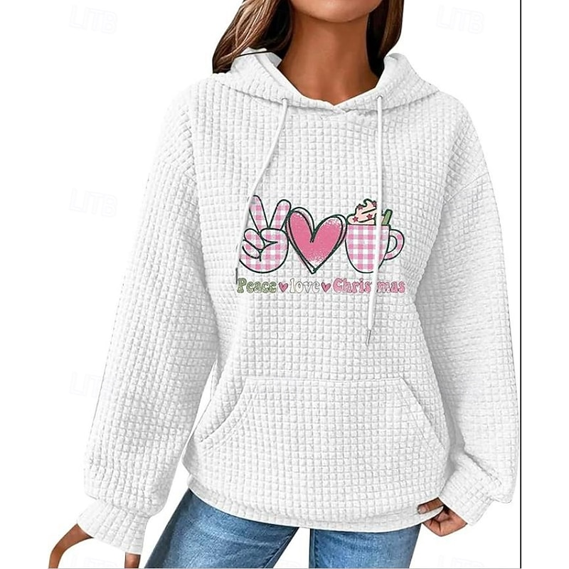 Valentine Women's Heart Hoodie Sweatshirt Pullover Valentine's Day Casual Drawstring Print Front Pocket Active Sportswear Hooded Long Sleeve Top Micro-elastic4