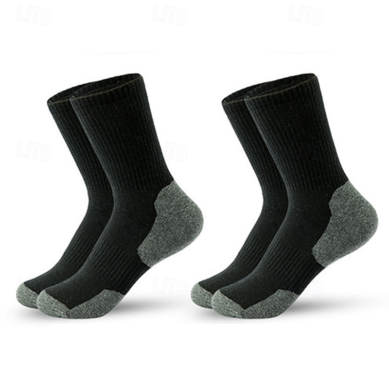 Men's Socks Bike Socks Sports Socks Athletic Socks Camping / Hiking Outdoor Exercise Cycling / Bike Bike / Cycling Warm Breathable Non-Skid 2 Pieces Winter Patchwork Cotton Dark Grey Black Yellow2
