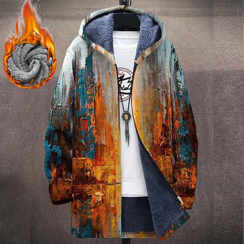 Men's Abstract Graphic Prints Gradual Winter Coat Fleece Jacket Coat Warm Comfortable Breathable Fashion Streetwear Sport Sports & Outdoor Daily Wear Going out Zipper Pocket Print Fall & Winter Hoodie