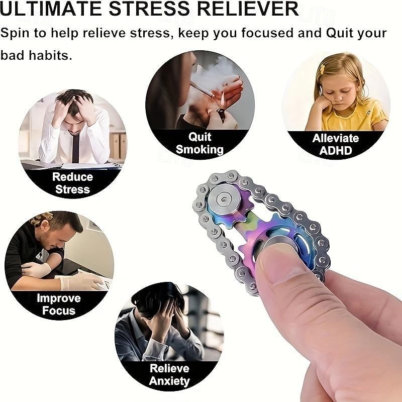 Fingertip gyroscope, linked bicycle chain gyroscope design, 2-gear rotating finger game, metal stainless steel durable mechanics and smooth bearings, decompression toy to release pressure4